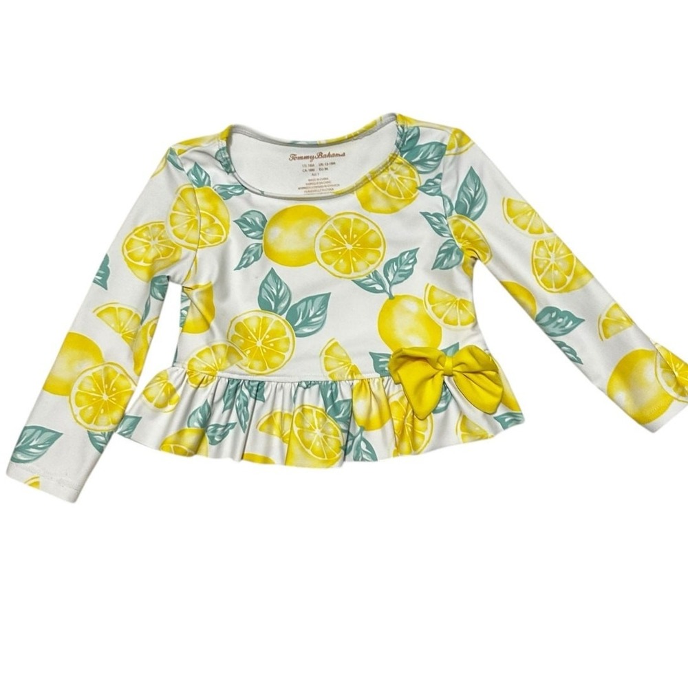 Tommy Bahama‎ Baby Tropical Summer Rash Guard 18M Yellow Lemon Print Peplum Bow